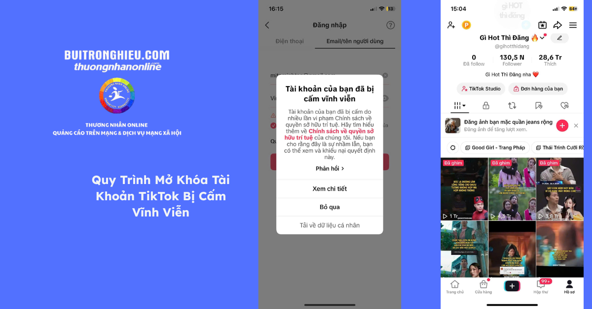 dịch vụ mở khóa tài khoản tiktok bị cấm vĩnh viễn uy tín