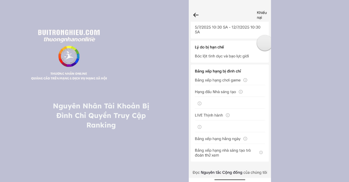 dịch vụ kháng quyền truy cập bảng xếp hạng bị đình chỉ tiktok uy tín