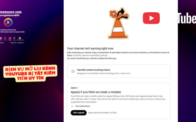 Dịch Vụ Mở Lại Kênh YouTube Bị Tắt Kiếm Tiền Uy Tín