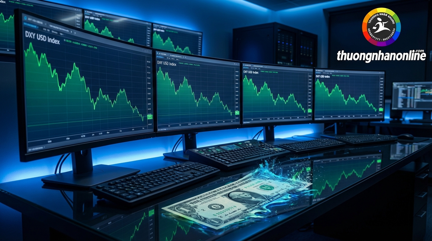 Biểu đồ chỉ số USD Index DXY sụt giảm mạnh trên thị trường tài chính