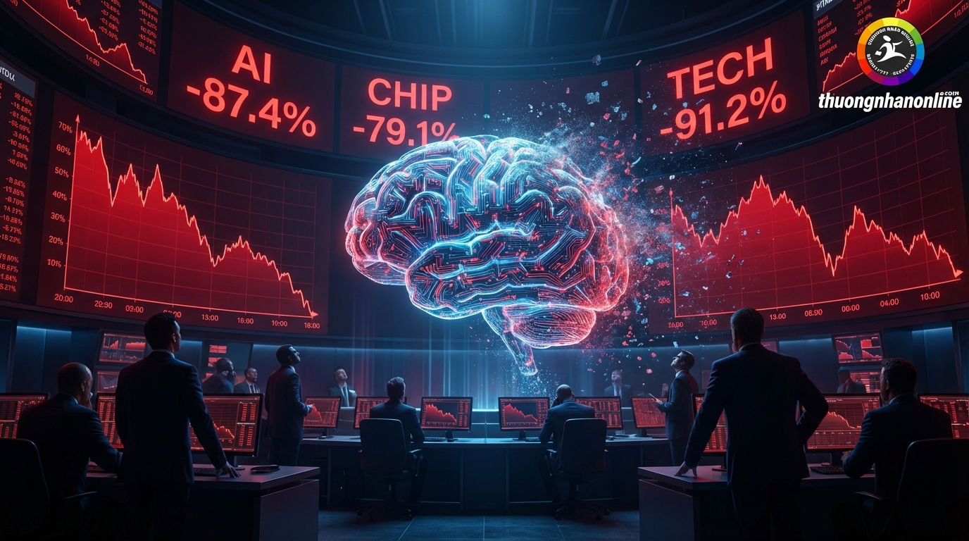 Chứng khoán Mỹ giảm điểm mạnh do lo ngại về trí tuệ nhân tạo