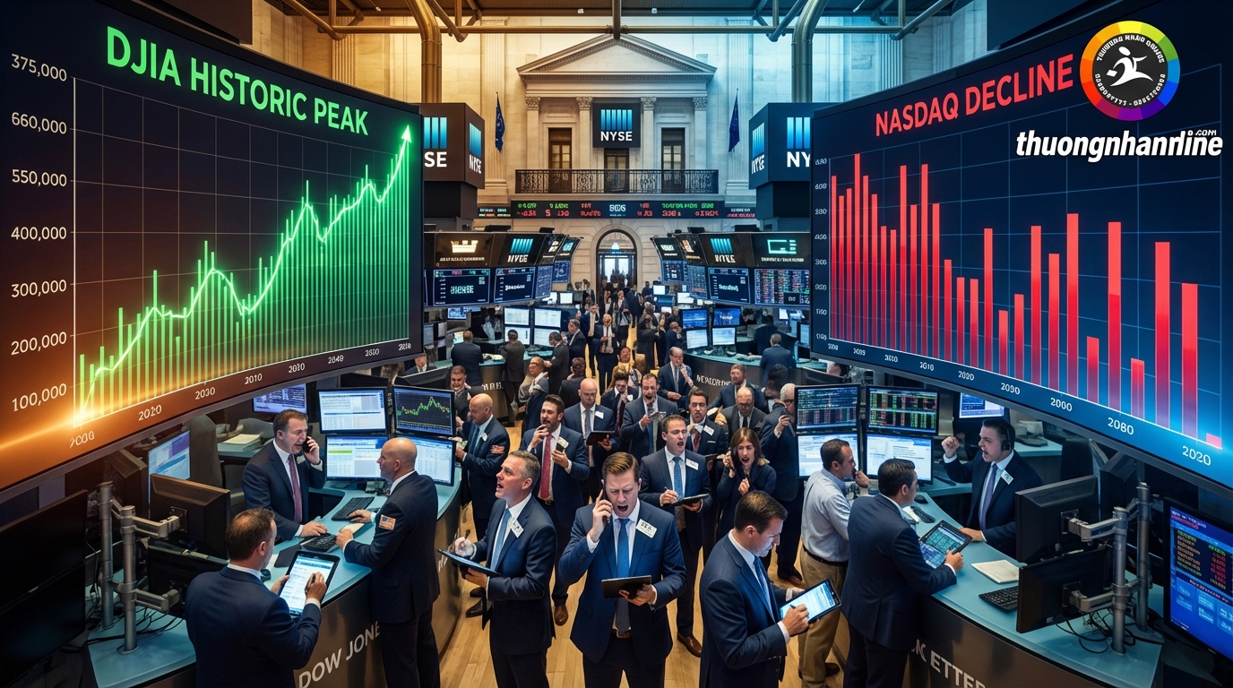 Dow Jones lap dinh moi va co phieu cong nghe bi ban thao