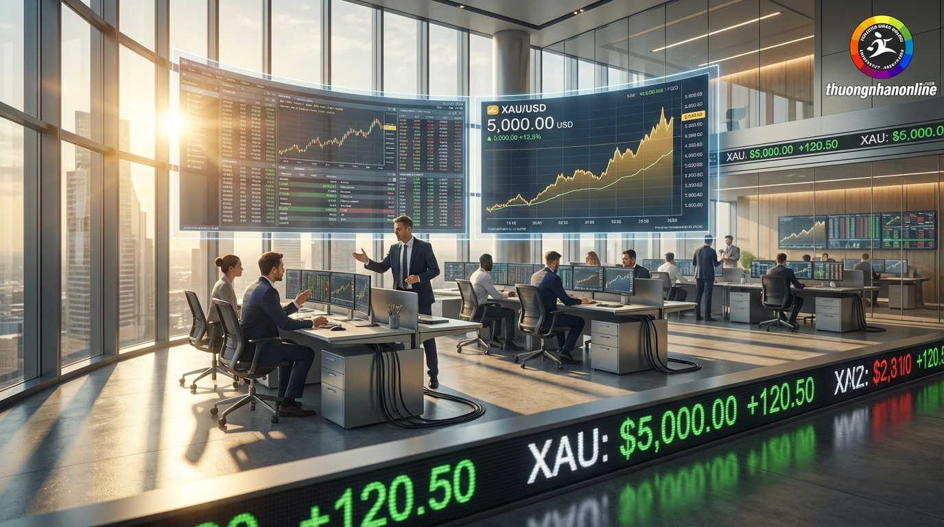 Giá vàng thế giới chạm mốc 5000 USD