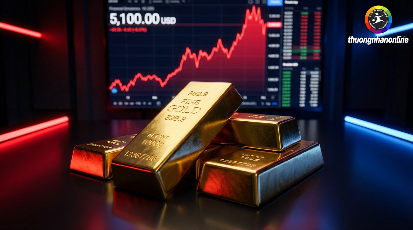 Giá vàng tăng phi mã vượt mốc 5100 USD ounce ngày 21/2/2026
