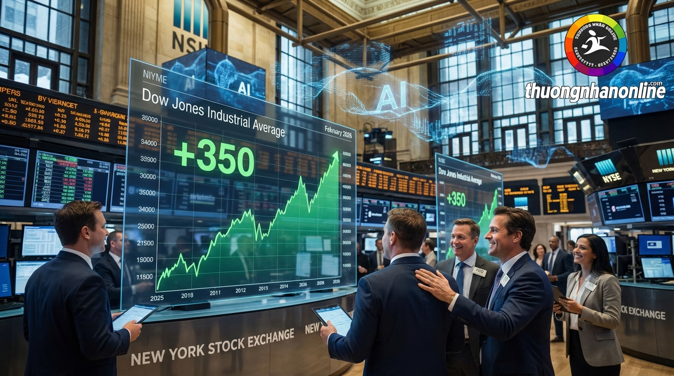 Chỉ số Dow Jones tăng điểm kỷ lục vào tháng 2 năm 2026