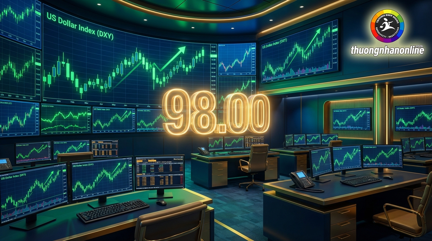 Biểu đồ chỉ số DXY tăng trưởng mạnh mẽ hướng tới mốc 98 điểm