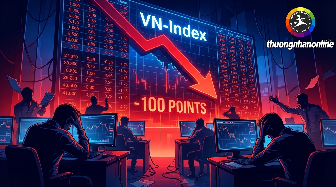 VN-Index giảm điểm kỷ lục hơn 100 điểm trong một phiên