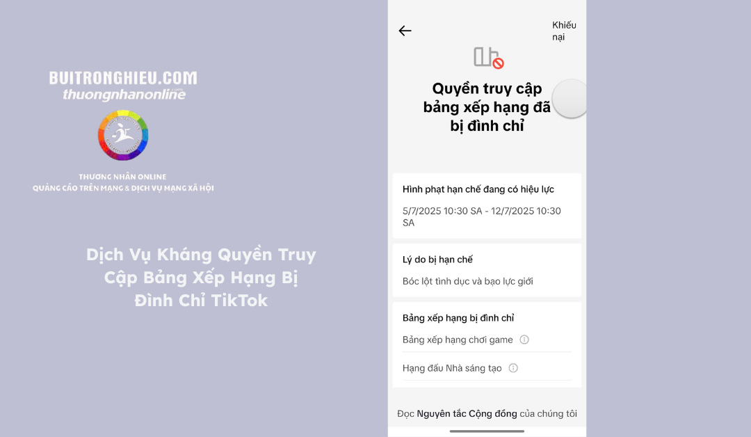 Dịch Vụ Kháng Quyền Truy Cập Bảng Xếp Hạng Bị Đình Chỉ TikTok – Uy Tín, Nhanh Chóng, Hiệu Quả