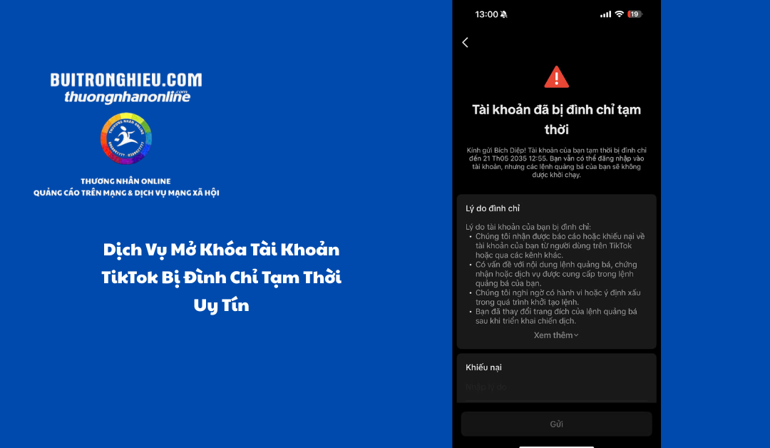 dịch vụ mở khóa tài khoản TikTok bị đình chỉ tạm thời