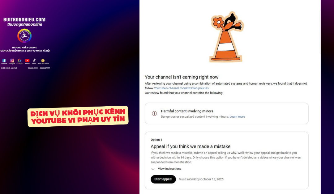 Dịch Vụ Khôi Phục Kênh YouTube Vi Phạm Uy Tín