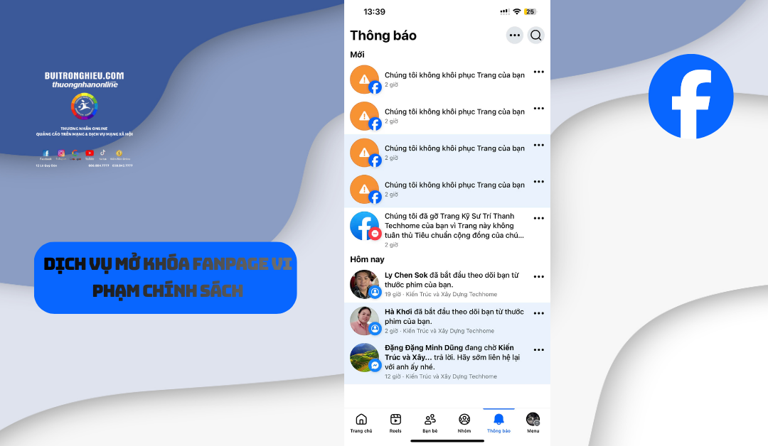 mở khóa fanpage vi phạm chính sách