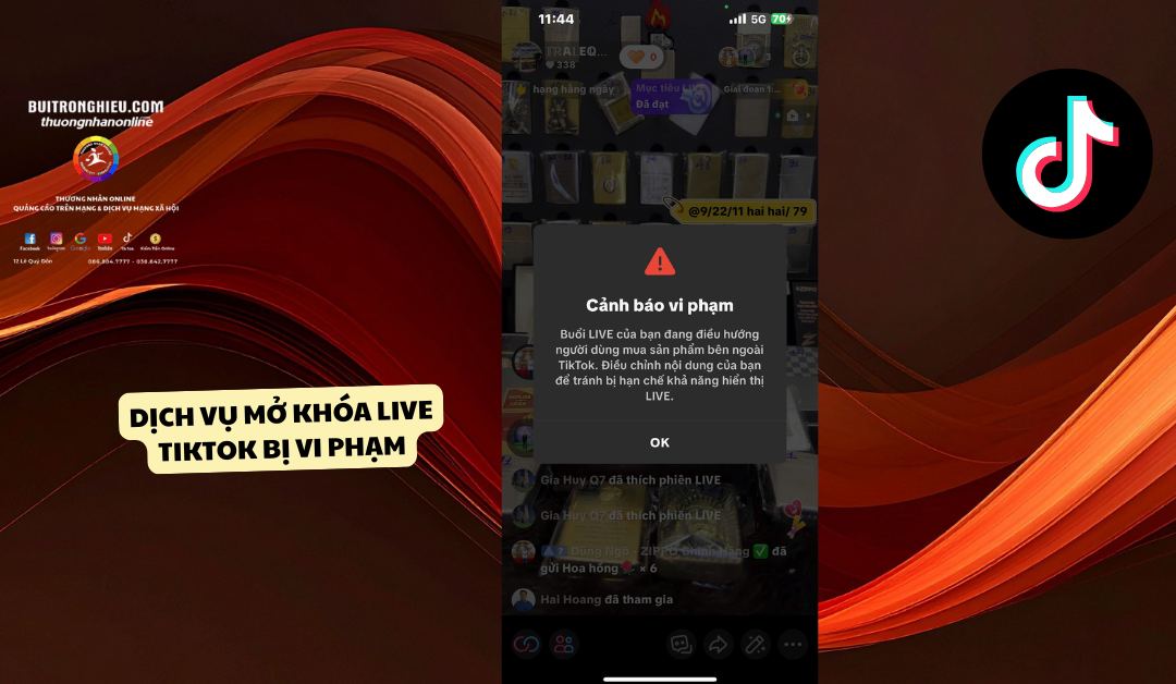 dịch vụ mở khóa live tiktok bị vi phạm